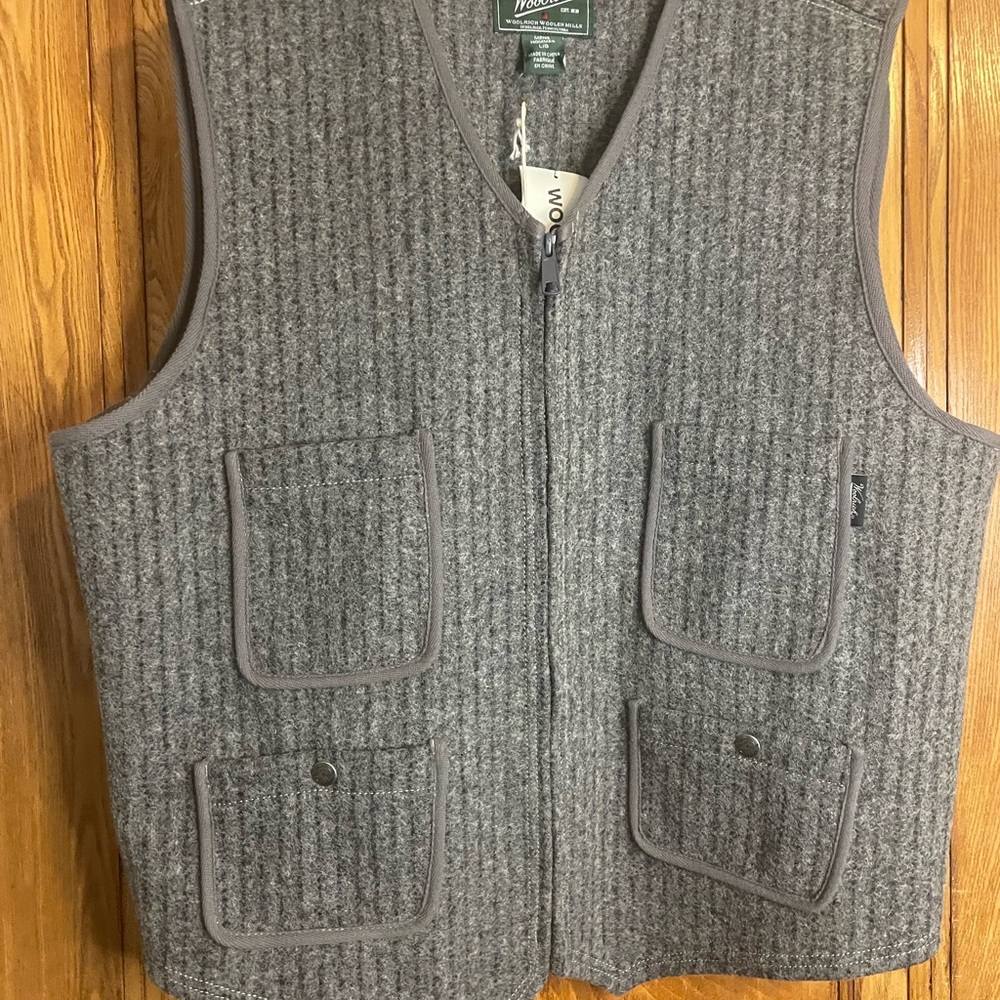 Men’s Vintage Woolrich Gray with Pinstripe Wool Utility Vest NWT - Picture 2 of 14